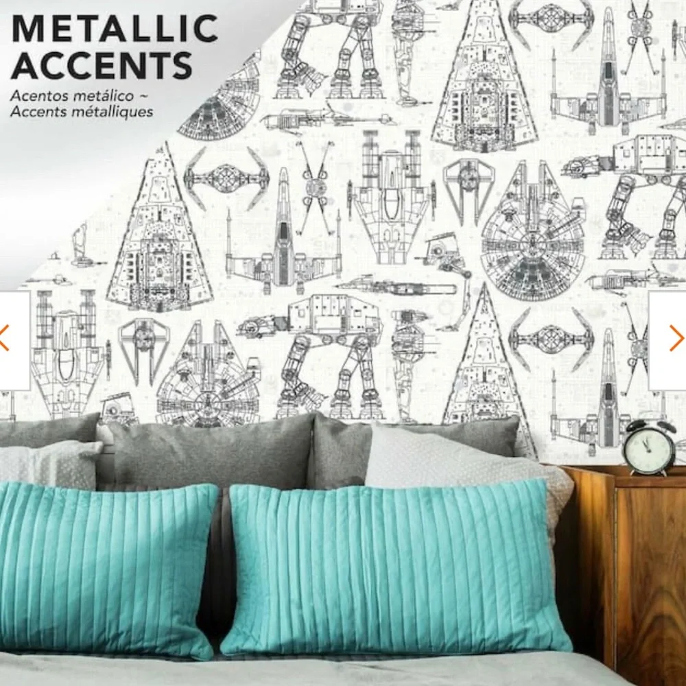 Star Wars Blueprint (white and black) Toile Vinyl Peel & Stick Wallpaper Rolls.